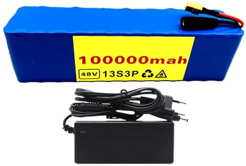 Batería de iones de litio de 48 V y 100 Ah para bicicleta eléctrica con BMS y cargador para bicicleta eléctrica 13S3P100000xt60+car