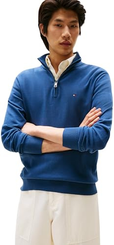 Tommy Hilfiger Herren Pullover mit Reißverschluss Essential Cotton Mock Halbzip, Blau (Aegean Sea), S