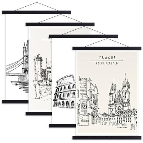 Ywlake A3 Posterleiste Posterschiene Posterleisten, Magnet Magnetische Holz Poster Aufhänger Halter Rahmen Leisten Bild Bilder Bilderrahmen Bilderleiste 30x40 30x30 (30cm, Schwarz, 4 Packungen)