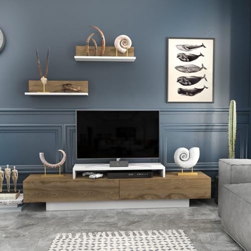 Hanah Home Scandinavian TV Unit, White & Oud Oak, 180 x 31 x 40 cm | 100% Melamine Coated Particle Board, 18 mm Thick | Stylish & Functional Design for Modern Living Rooms