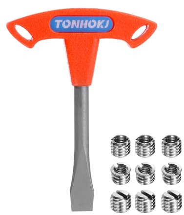 sourcing map T Handle Flat Head Screwdriver 10mm T Handle Slotted Screwdriver with 9pcs 1/4 to 3/8 Inch Interchangeable Camera Screws for Quick Release Plate Camera Tripod Monopod, Red