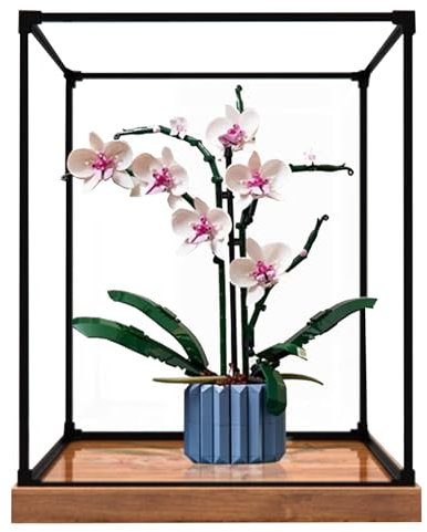 Lego 10311 Vitrine en acrylique pour ensemble de construction d'orchidées transparent et anti-poussière compatible avec Lego 10311 (vitrine uniquement) (base en bois)