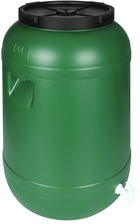 F & R Wasserkanister mit Hahn 120 Liter aus HDPE I I Regentonne mit Deckel I Kanister Hahn I Wasserbehälter mit Hahn I Wassertank I Fass mit Deckel I Regenwassertank Grün