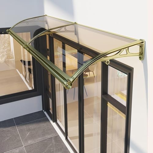 DXIAov Marquise de Porte Aluminium avec Grand Gouttière, Auvent de Porte D'entrée avec Barre À Linge, Contre La Pluie Et UV, pour Jardin Extérieur Terrasse, 60-150 cm