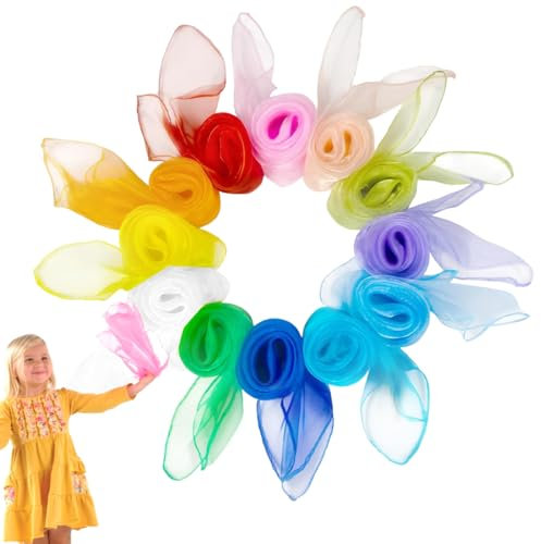 XYTAHDM 12 Pièces Foulard de Jonglage, 60 x 60 cm Foulards de Performance pour Enfants de Maternelle,Foulards de Danse,pour la Danse, Le jonglage, Les Jeux