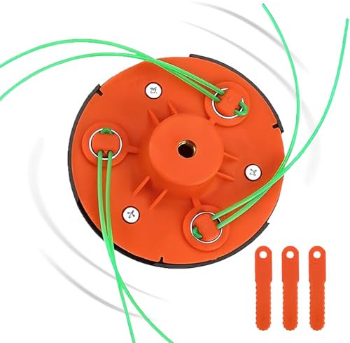 2-In-1 Rasentrimmer Kopf Universal, dellyy Fadenkopf für Motorsense mit 3 Klingen und Trimmerfaden, Trimmerkopf, Fadenspule Rasentrimmer, Mähkopf Motorsense