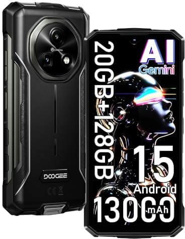 DOOGEE Fire 5 Pro 4G Téléphone Portable Incassable,20Go+128Go/2TB,13000mAh 18W Android 15 Smartphone Incassable,6.6 HD+90Hz,Helio G81,13MP+8MP AI Caméra,IP68/NFC/OTG/GPS/3 Slot (Gris)
