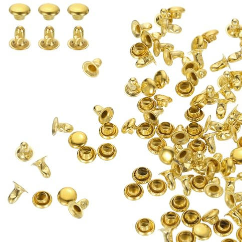 QUARKZMAN 100 Set Rivetti A Cappello Singolo 5mm Acciaio Al Carbonio Oro | Testa Tonda, Borchie Chiodi Fasteners Tubolari Chiodi Metallici, Per Riparazioni Decorazioni Artigianato In Pelle