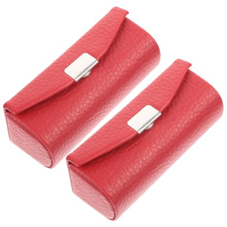 2 Stück Leder Einzellippenstiftetui mit Spiegel, Tragbar | Handtaschen Ordnung, Kompakte Größe für Unterwegs, Schützt vor Druck, Rot, für Schnelle Kontrolle