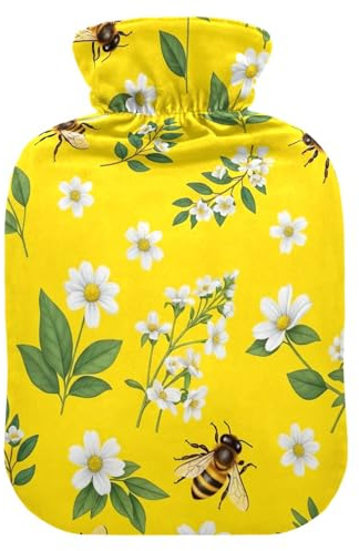 Bee Daisy Wärmflasche mit weichem Bezug, Hand-/Fußwärmer, Wärmbeutel für heiße und kalte Kompresse, mittelgroß, Gelb
