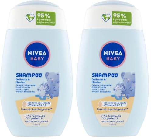 NIVEA BABY Shampoo Delicato & Neutro 200ml, Shampoo bambini per una detersione delicata, Formula per neonati con protezione no lacrime e senza solfati per capelli morbidi e senza nodi
