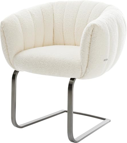 DELIFE Schwingstuhl Jada-Flex Freischwinger flach Graphit Bouclé Weiß Taschenfederkern