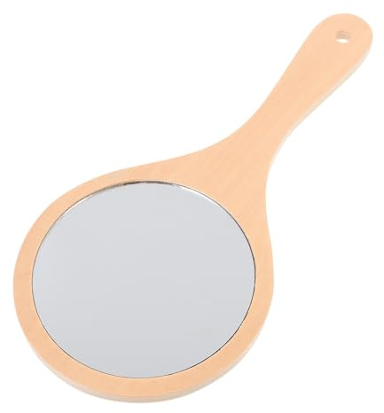 HOMSFOU Hölzerner Handspiegel Mit Griff Runder Kosmetikspiegel Für Make-up Und Unterwegs Tragbarer Eitelkeitsspiegel Mit Klarer Hochauflösender Spiegeloberfläche Für Schminktisch Schlafzimmer Bad Büro