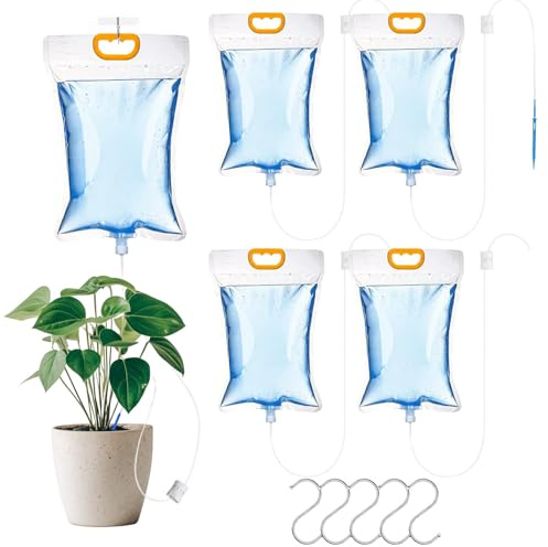 5 Stück 3,5L Pflanzen Bewässerung Tropfbewässerungsbeutel: Automatisches Bewässerungssystem mit Verstellbarem Durchfluss - Urlaubsbewässerung für Topfpflanzen Balkon Garten Indoor & Outdoor