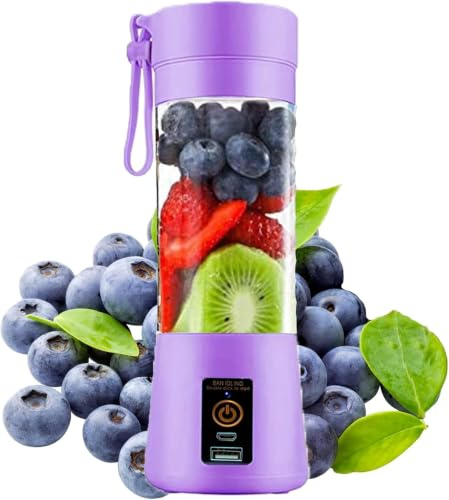 COMPOLICY Portable Blender 380ml, USB Rechargeable Mini Smoothie Blender, 2000mAh Battery, 6 Stainless Steel Blades, Cordless Personal Blender for Smoothies, Protein Shakes & Ice – Purple