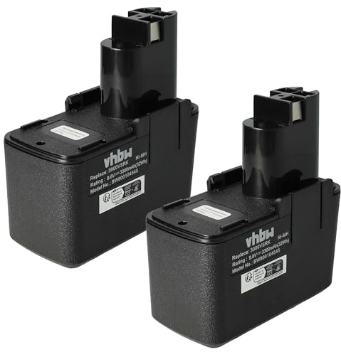 vhbw 2X Akku kompatibel mit Bosch GSR 9.6 VES-2, GSR 9.6VET, GSR 9.6VE2, GSR 9.6 VES-1, GSR 9.6 VE-2 Werkzeug (3300 mAh, NiMH, 9,6 V)