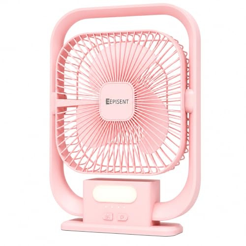 EPISENT Small Desk Fan, Pink, USB Rechargeable Desktop Fan with LED Light | USB Rechargeable, Up to 6 Hours, LED Light, Adjustable Tilt, Silent Powerful