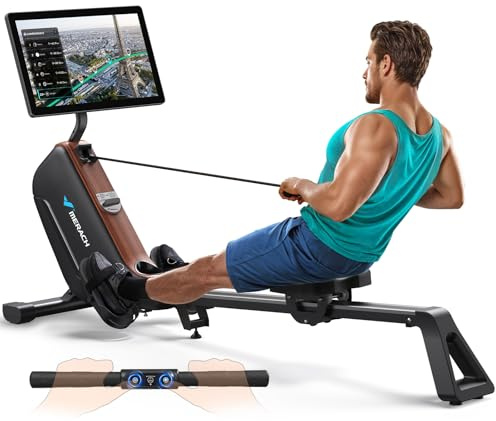 MERACH Magnetisches Rudergerät für Zuhause, 40 kg, 16 Stufen | Unter 20 dB leise, 130 cm Doppelschiene, App-Verbindung, LED-Display, bis 158 kg belastbar