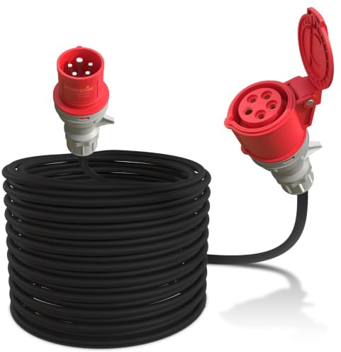 Poppstar Cable alargador de corriente 25m (CEE 16A 5 polos, 400V, IP44, H07RN-F 5G1,5, enchufe y acoplamiento)