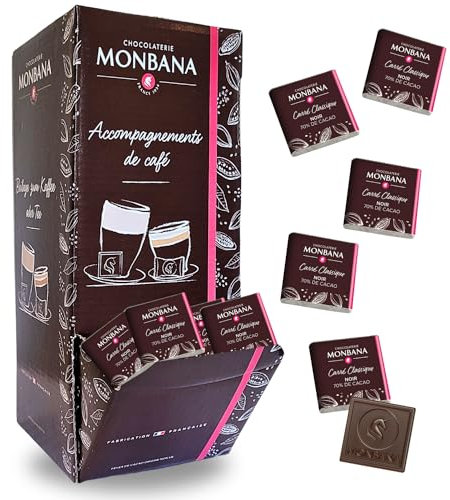200 quadrati di cioccolato fondente Monbana. Dispenser da 800 gr
