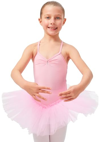 tanzmuster Ballettkleid Mädchen Tutu - Kim - (92-170) weicher Baumwollstoff - Glitzersteine - Ballett Trikot für Kinder mit Tüllrock