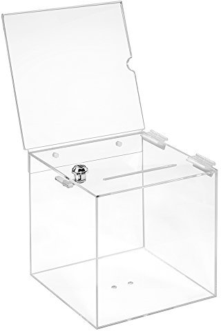 Losbox aus Acrylglas in 200x200x200mm mit Schloß und Topschild 210x210mm - Zeigis® / Spendenbox/Aktionsbox/Gewinnspielbox/transparent/durchsichtig/Acryl/Plexiglas® / abschließbar/versperrbar