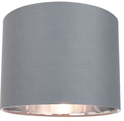 Happy Homewares Contemporary and Chic Grey Cotton 10 Table or Pendant Circular Drum Lamp Shade with Shiny Silver Inner - 60watt Maximum