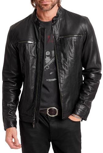 John Varvatos herr Band Collar Leather Jacket Läderjacka