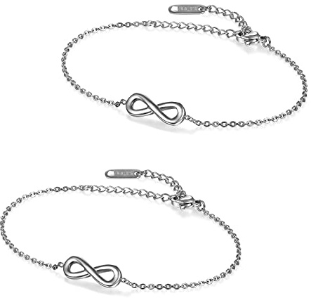 Flongo 2 Stück BFF Armbänder Unendlichkeitszeichen und Herz Freundschaftsarmband aus Edelstahl Silber und Roségold Armbänder für Beste Freundinnen/Schwestern/Mutter und Tochter