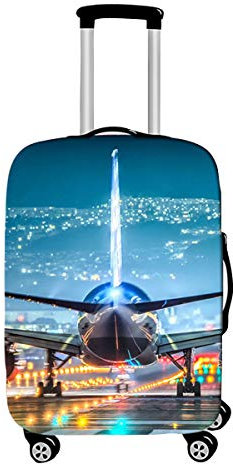DOTBUY Elastisch Kofferhülle, 3D Flugzeug Reise Kofferschutzhülle Gepäck Cover Reisekoffer Hülle Schutz Bezug Schutzhülle Waschbare Reisetasche Kofferbezug (Blau,XL (30-32 Zoll))