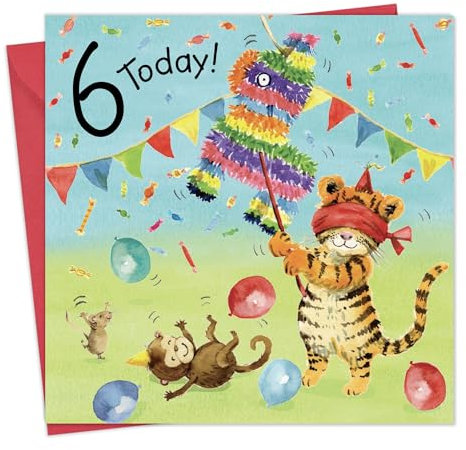 Twizler Geburtstagskarte zum 6. Geburtstag für Jungen oder Mädchen mit Pinhata - Glückwunschkarte zum 6. Geburtstag - Geburtstagskarte für Mädchen - Geburtstagskarte für Jungen