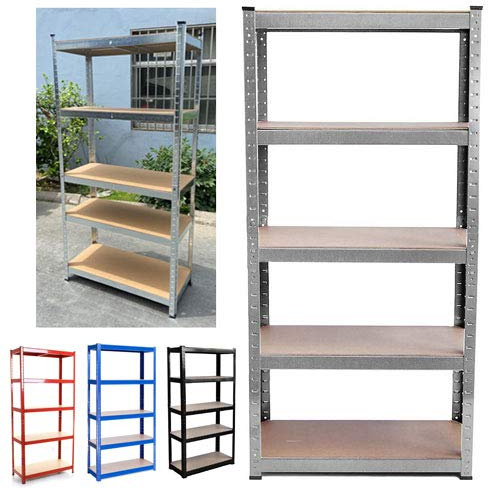 BRIEFNESS Heavy Duty Shelving Units | Garage Storage Shelves, Metal Racks | 5 Levels, Steel Frame with MDF Shelves | H 150 x W 70 x D 30 Cm | 875kg Load Capacity | Boltless Assembly System | Blue