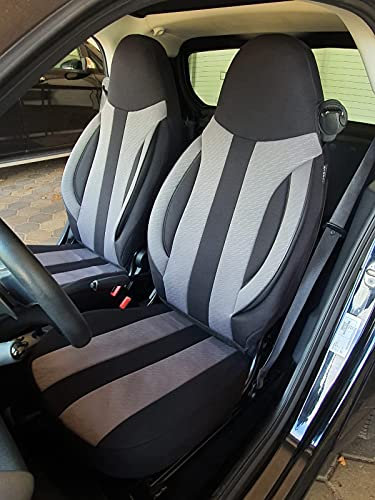 Maß Sitzbezüge für Auto Sitze kompatibel mit Smart fortwo 450 451 Fahrer und Beifahrer Schonbezüge Sitzschoner Sitzbezug FB:MD501 (Schwarz/Grau)