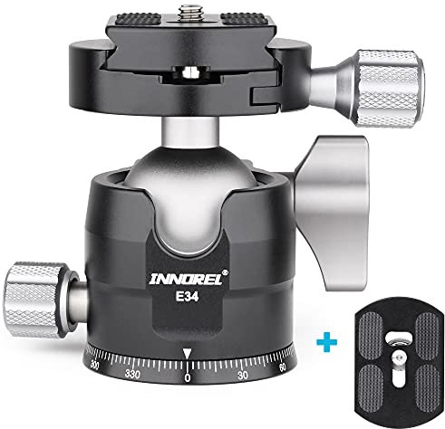 INNOREL E34 Low Profile CNC-Stativ-Kugelkopf 360° Panorama-Kugelkopf mit 2 1/4 Arca-Swiss-kompatiblen Schnellwechselplatten und Wasserwaage für DSLR-Kameras, Stative und Einbeinstative