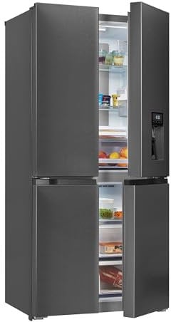 Exquisit Multi-Door Kühlschrank MD430-100-WS-200E inoxlook-az | 432 L Volumen | NoFrost | Wasserspender | Cross Door Kühl-Gefrierkombination