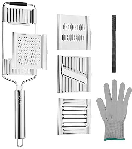 Multi Purpose Vegetable Slicer | Upgraded Vegetable Chopper Grater Cutter Shredder with Handle | Stainless Steel Peeler for Potato, Garlic, Cheese, Lemon in the Kitchen (6 in 1 MPG)