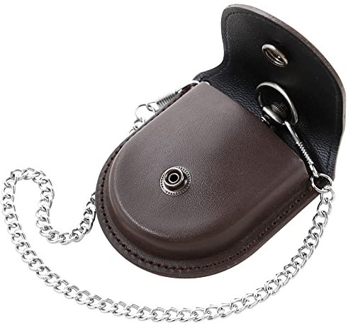 Tiong Vintage Schwarz/Braun PU Leder 45mm Taschenuhrentasche Herren Aufbewahrungshalter Taschenuhrenschutz Ständer mit Kette für Herren, 04-Braun, Vintage