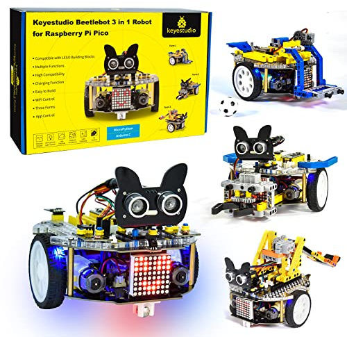 KEYESTUDIO Raspberry Pi Pico Robot Car Kit Micro Python C+, App Control, Incluye Bloques y Pico, Kit de Robot electrónico de Bricolaje para Adolescentes y Adultos