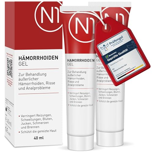 N1 Hämorrhoiden Gel 80 ml - Hämorrhoiden Salbe (Medizinprodukt) | Lindert Brennen, Schmerzen, Blutung & Juckreiz - entzündungshemmende Hämorrhoidensalbe bei Analfissuren mit kühlendem Effekt