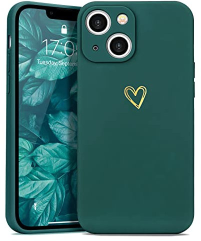 Wirvyuer Kompatibel mit iPhone 13 Handyhülle Mädchen Hülle Gold Liebesherz Weich Silikon Case Süßes Gold Love Slim Stoßfest Schutzhülle für iPhone 13 Dunkelgrün