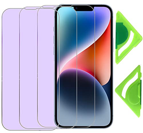 Anti-Blue Light Screen Protector for iPhone 13 Pro Max (Pack of 3) with General Aligner, 2.5D Edge, 9H Tempered Glass Screen Protector Film for iPhone 14 Plus