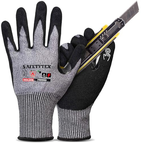 Safetytex Schnittschutzhandschuhe - Schnittfeste Handschuhe Level F - Maximale Sicherheit für Arbeiten mit scharfen Gegenständen - Touchscreen-fähig - Nitrilschaum (Gr.9, 12 Paar)