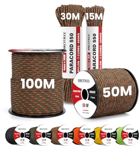 Brotree Paracord 550 4mm 30M 100% Nylon Seil Schnur Typ III mit 7 Stränge für Survival, Outdoor, Armbänder, Hundeleine - Bruchlast 250kg (Apokalypse)