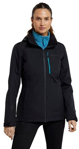 Mountain Warehouse Rainforest Womens Jacket -Waterproof Rain Coat with Pockets & Adjustable Hem, Mesh lined, Packaway Hoodie - For Autumn, Winter & Outdoors Jet Black Women's Size 10
