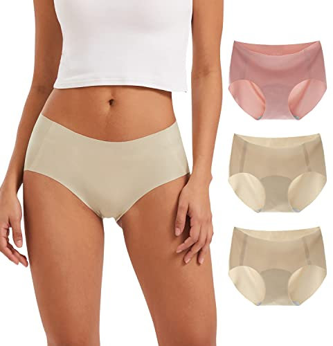 INNERSY Shorty sans Couture Femme Doux Culottes Invisibles Microfibre Slip Nylon Été Lot de 3 (M, 1 Rose/2 Beige)