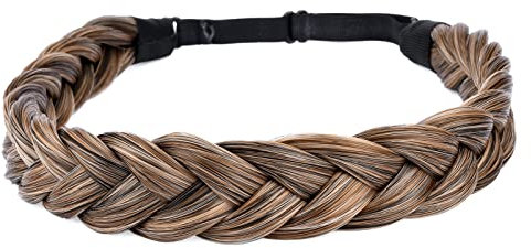 Gledola 2 Stränge geflochtene Zöpfe Stirnband geflochtene synthetische Haar elastische Stretch, Haar Zubehör für Frauen, Mädchen (Dunkelgoldblond)