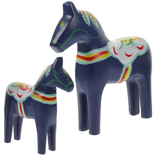 VILLCASE 1 Paar Dala Pferde, Mini Dalapferd Holzpferd Deko, Schweden Deko Holzfiguren, Handbemalte Pferdestatue FüR Wohnzimmer, Tv-Schrank, Hauswarming Geschenk, Blau