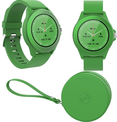 FOREVER Colorum CW-300 Smartwatch Redondo Verde - Reloj Contador de Pasos y Calorias con pulsómetro a Monitor de sueño - Larga duración de batería - Reloj Inteligente Mujer Hombre para Android/iOS