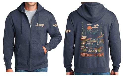 Jeep Freedom To Roam - Felpa con cappuccio e zip intera, peso medio, colore: blu navy, Blu navy mélange, XX-Large