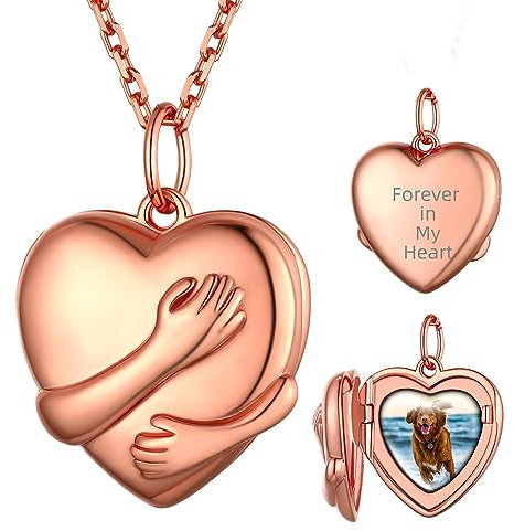 Supcare 46cm Amulett Herz Locket Damen Umarmung Hand Medaillon zum Öffnen für Bilder Custom Rosegold Necklace Retro Kette S925 Foto Halskette mit Anhänger Personalisiert Modeschmuck für Muttertag